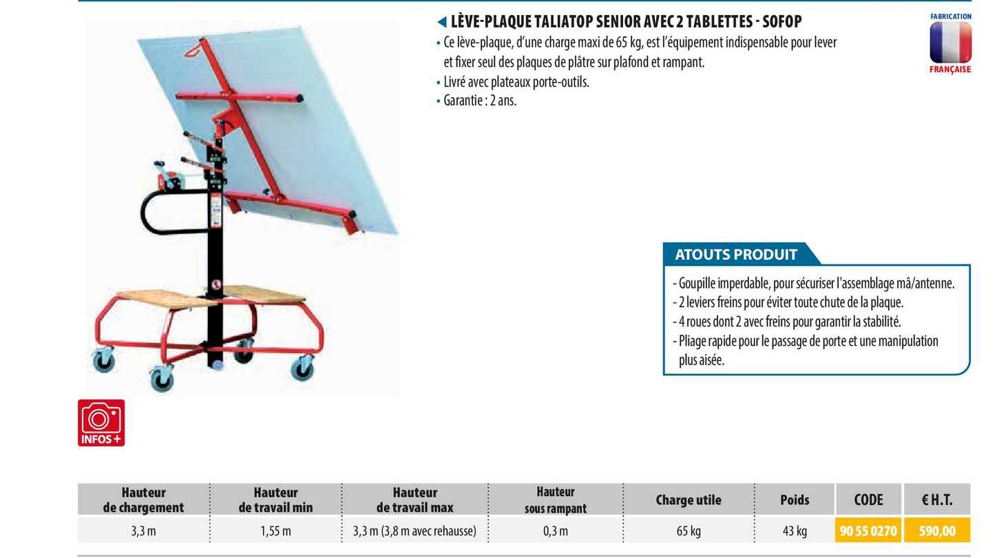 lève-plaque taliatop senior avec 2 tablettes - sofop