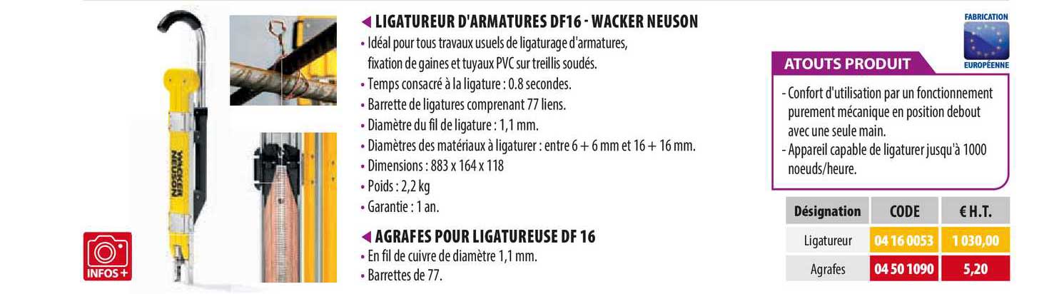 ligatureur d'armatures df16 - wacker neuson, agrafes pour ligatureuse df 16