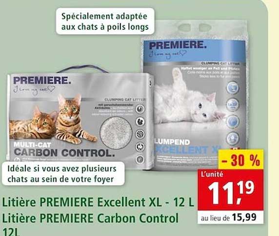 litière première excellent xl - 12 l, litière première carbon control 12l