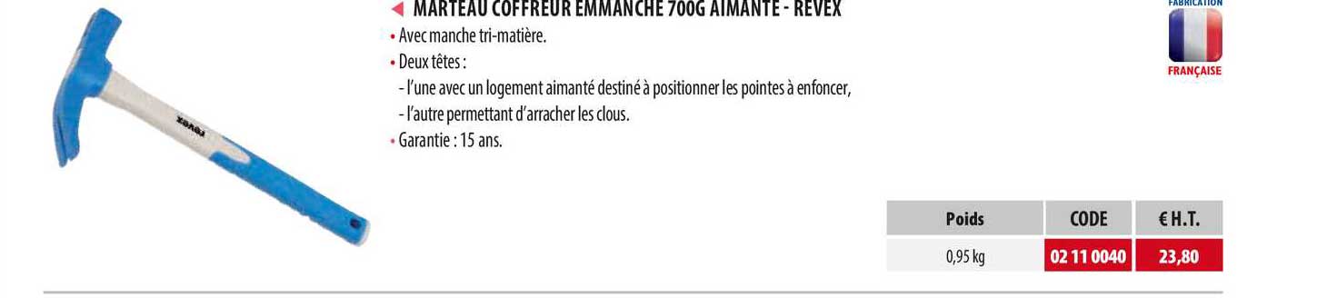 marteau coffreur emmanche 700g aimante - revex
