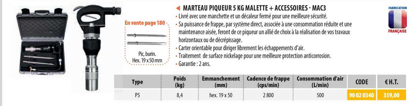 marteau piqueur 5 kg malette + accessoires - mac3