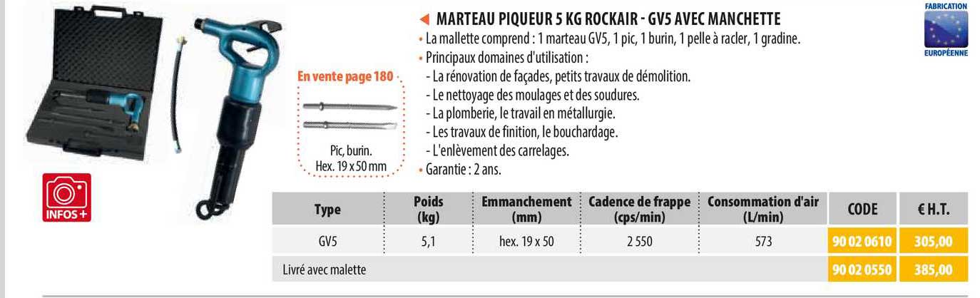marteau piqueur 5 kg rochair - gv5 avec manchette