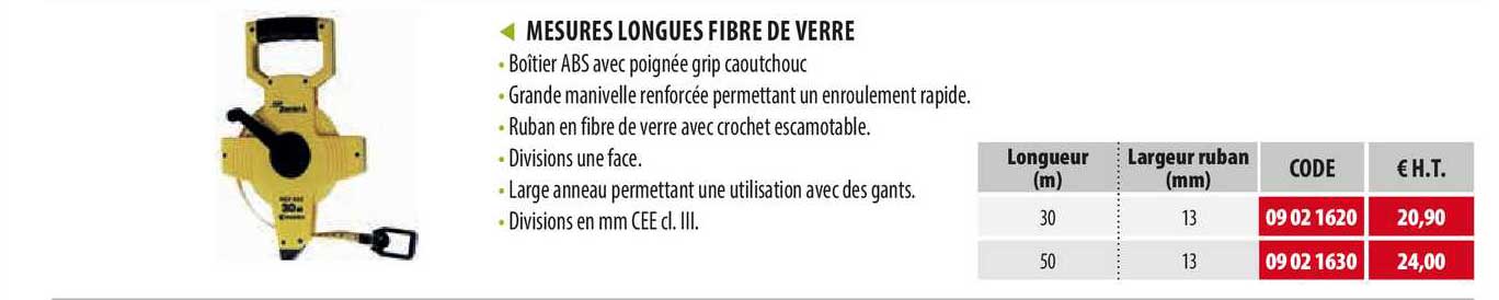 mesures longues fibre de verre