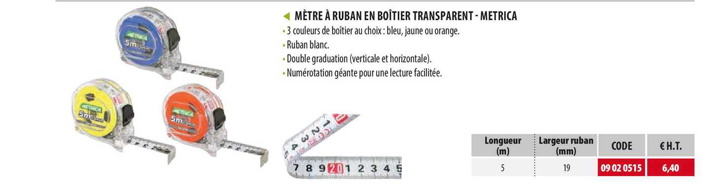 mètre à ruban en boîtier transparent - metrica