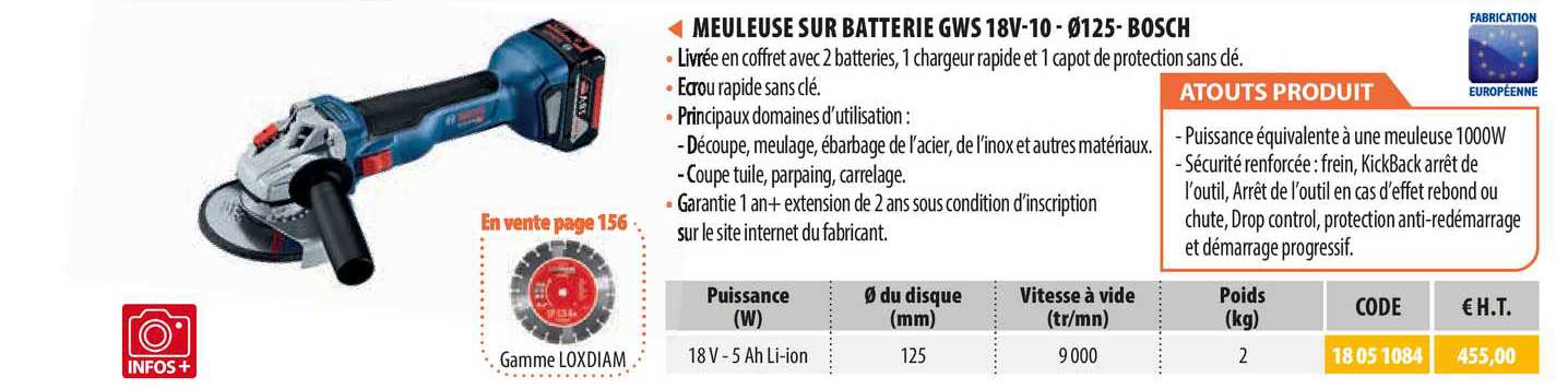 meuleuse sur batterie gws 18 v - 10 - 125 - bosch