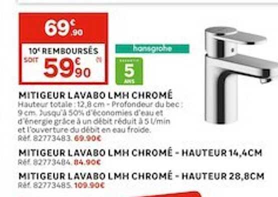 mitigeur lavabo lmh chromé, mitigeur lavabo lmh chromé - hauteur 14,4 cm, mitigeur  lavabo lmh chromé - hauteur 28,8 cm