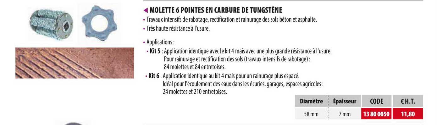 molette 6 pointes en carbure de tungstène