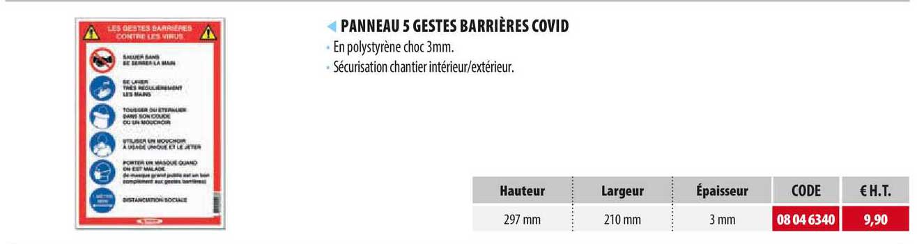 panneau 5 gestes barrières covid