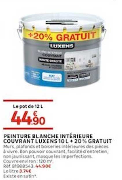 peinture blanche intérieur couvrant luxens 10 l + 20% gratuit