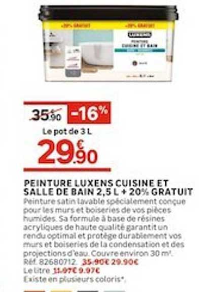 Peinture Luxens Cuisine Et Salle De Bain 2,5 L + 20% Gratuit