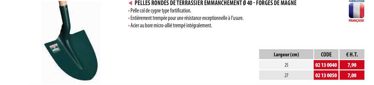 pelles rondes de terrassier emmanchement 40 - forges de magne