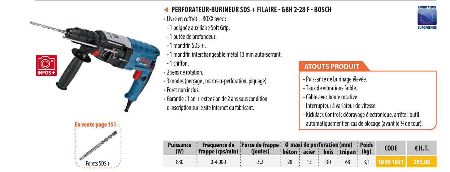 perforateur-burineur sds + filaire - gbh 2-28 f - bosch