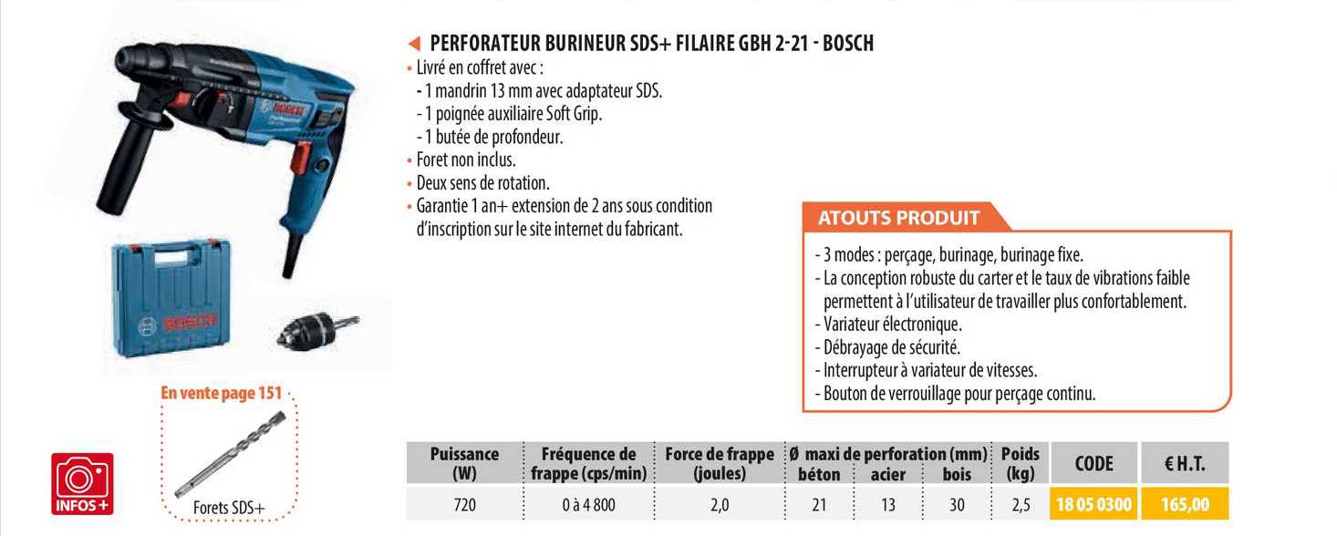 perforateur burineur sds+ filaire gbh 2-21 bosch