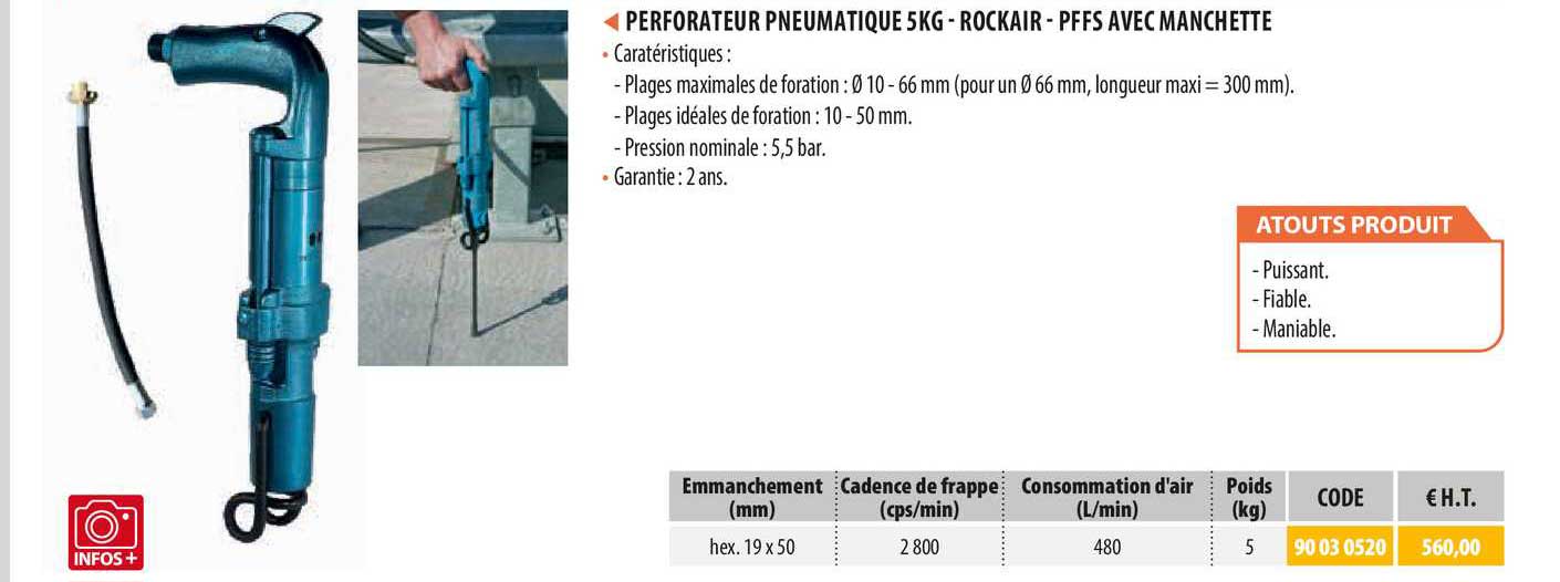 perforateur pneumatique 5kg - rockair - pffs avec manchette