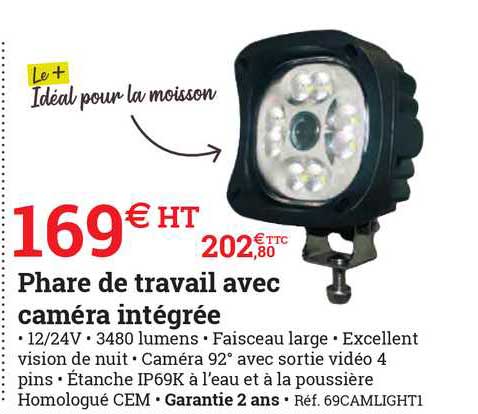 phare de travail avec caméra intégrée
