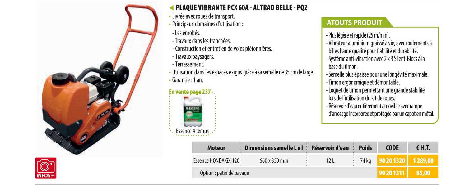 plaque vibante pcx 60a - altrad belle  pq2
