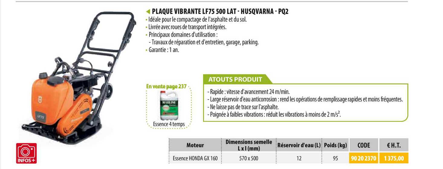 plaque vibrante lf75 500 lat - husqvarna - pq2
