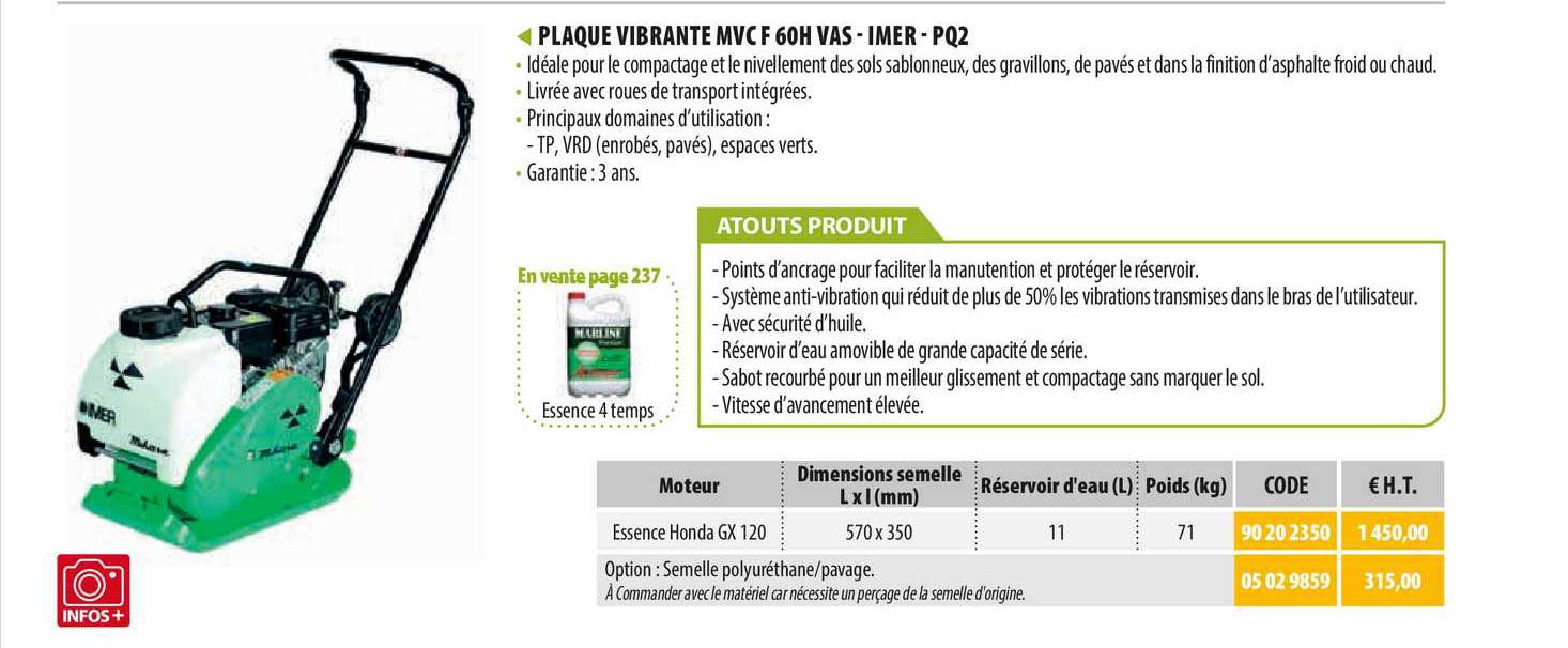 plaque vibrante mvc f 60h vas - imer - pq2