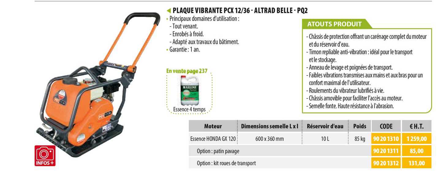 plaque vibrante pcx 12-36  altrad belle -pq2