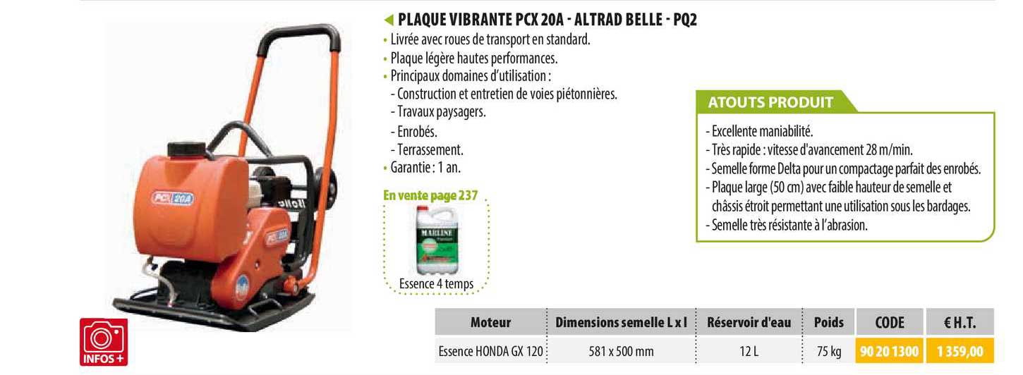 plaque vibrante pcx 20a - altrad belle - pq2