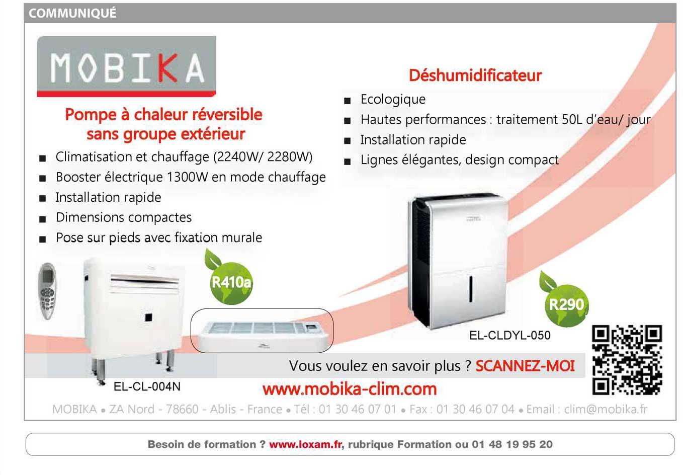 pompe à chaleur réversible sans groupe extérieur, déshumidificateur