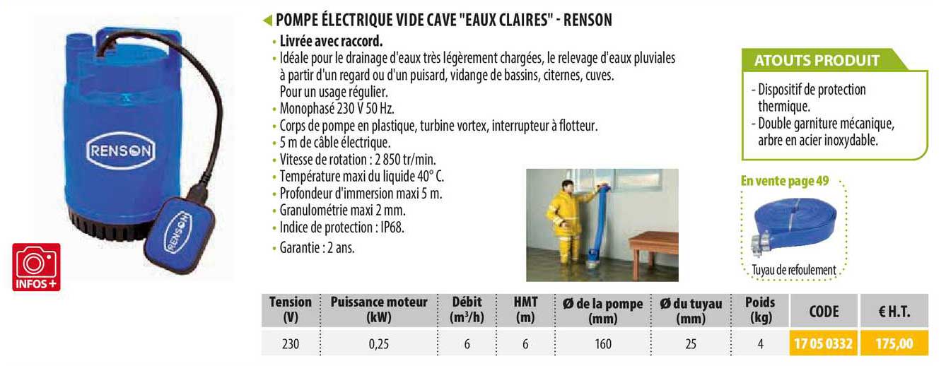 pompe électrique vide cave "eau claires" - renson