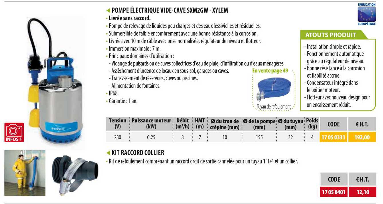 pompe électrique vide-cave sxm2gw - xylem