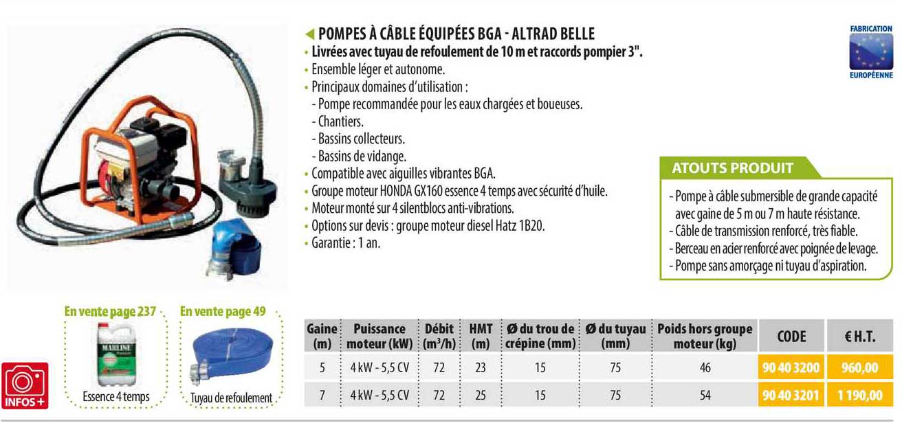 pompes à câble équipées bga - altrad belle