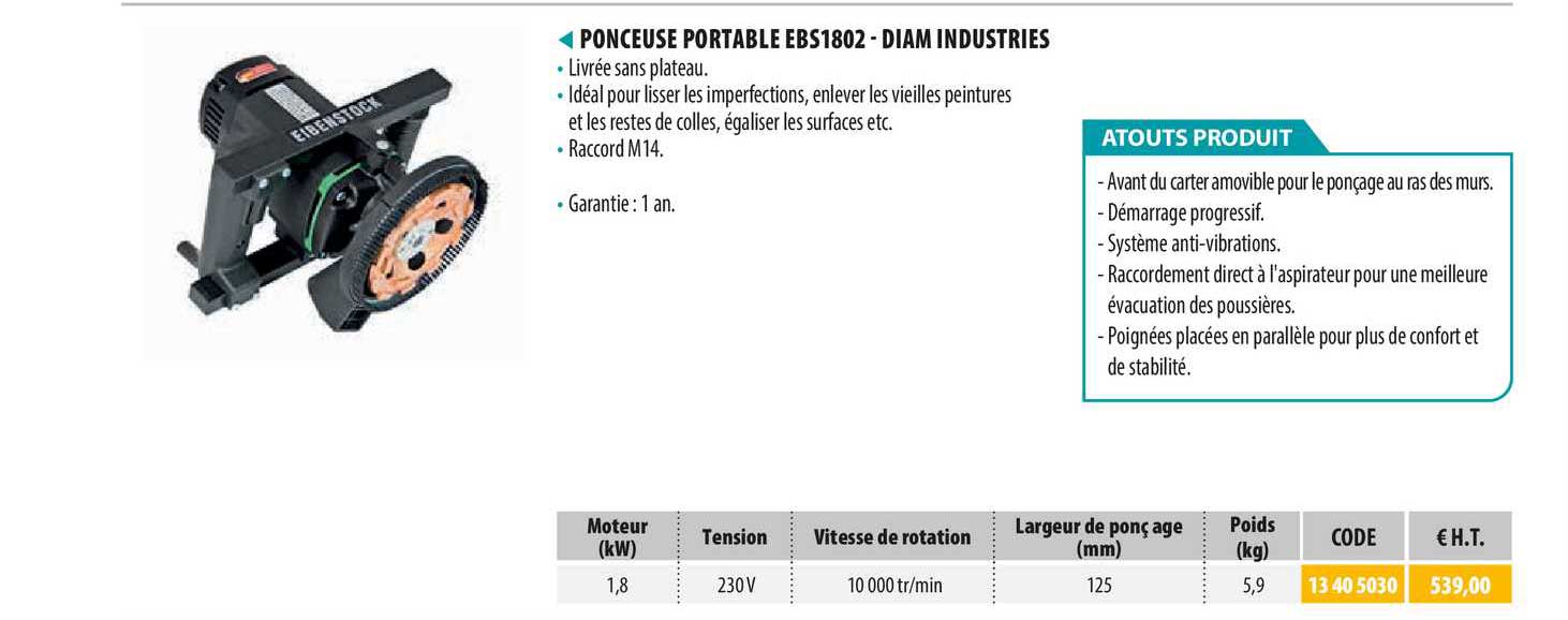 ponceuse portable ebs1802 - diam industries