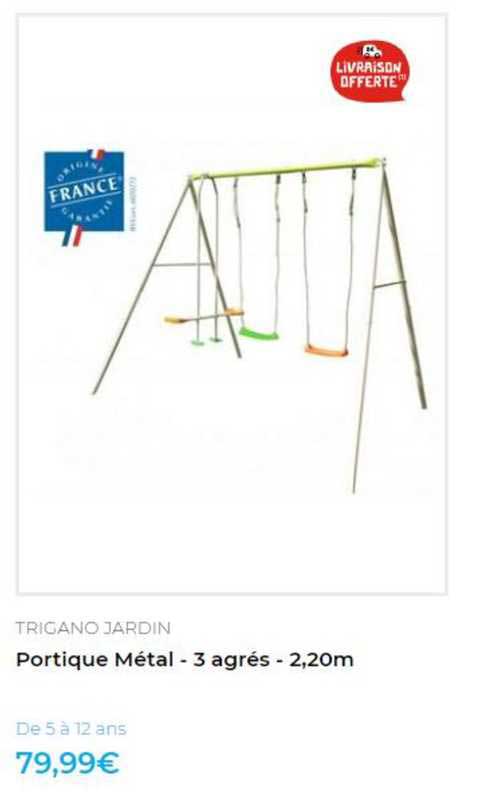 portique métal - 3 agrés - 2,20m trigano jardin