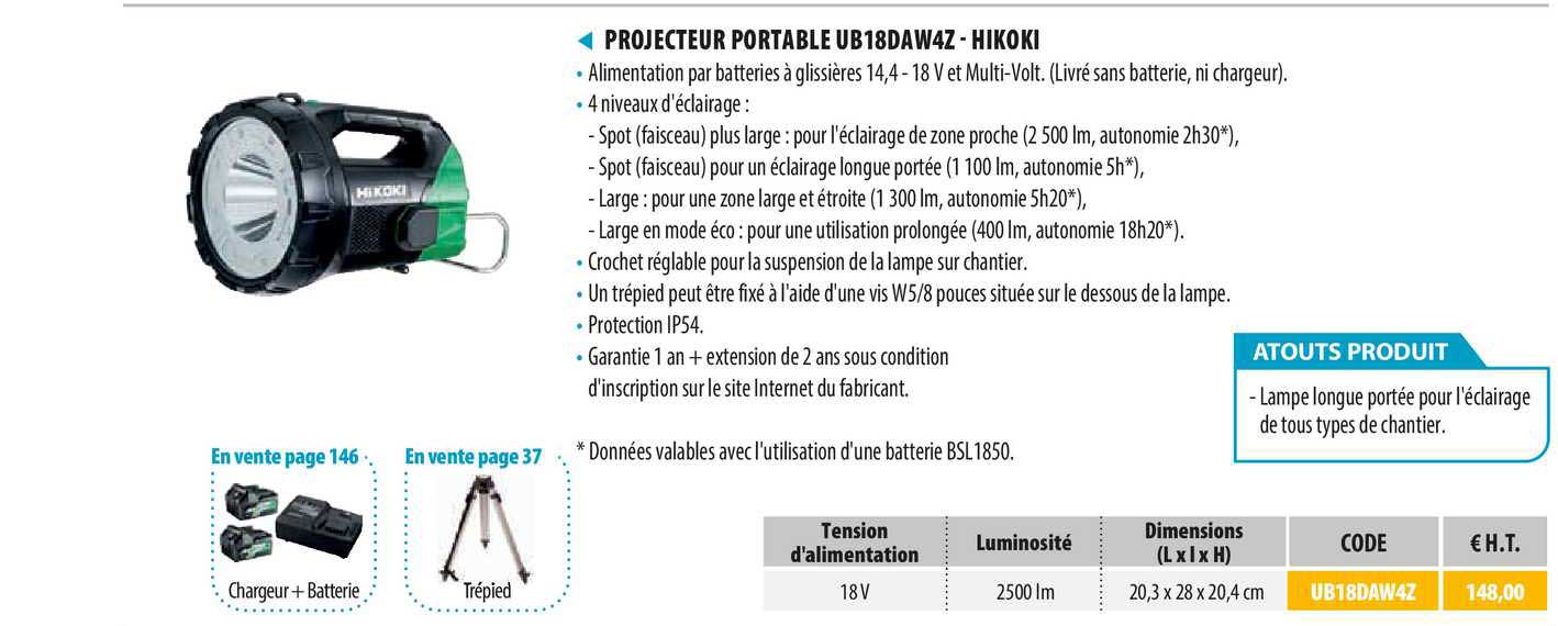 projecteur portable ub18daw4z - hikoki