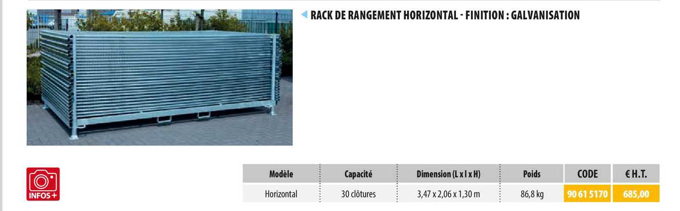 rack de rangement horizontal -  finition : galvanisation