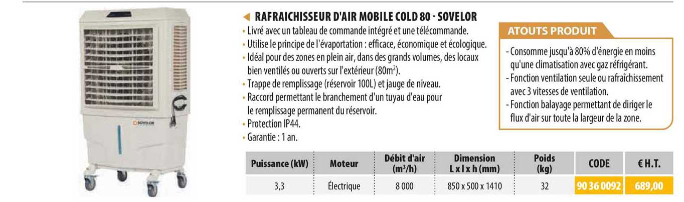 Rafraichisseur D'air Mobile Cold 80 - Sovelor