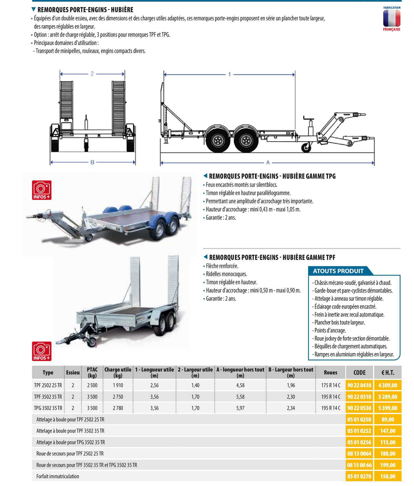 remorque porte-engins - hubière, remorques porte-engins - hubière gamme tpg, remorque porte-engins - hubière gamme tpf