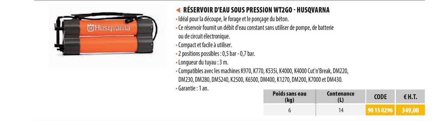 réservoir d'eau sous pression wt2go - husqvarna