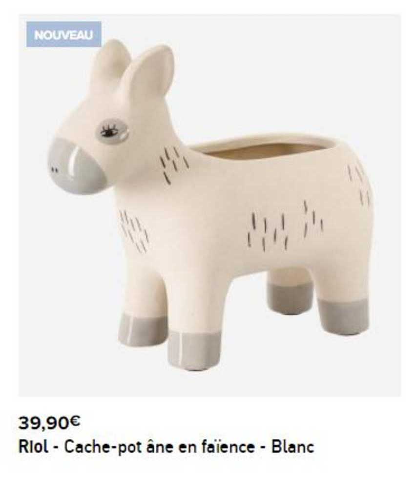 Riol - Cache-pot âne En Faïence - Blanc