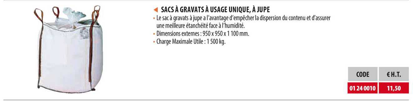 sacs à gravats à usage unique, à jupe