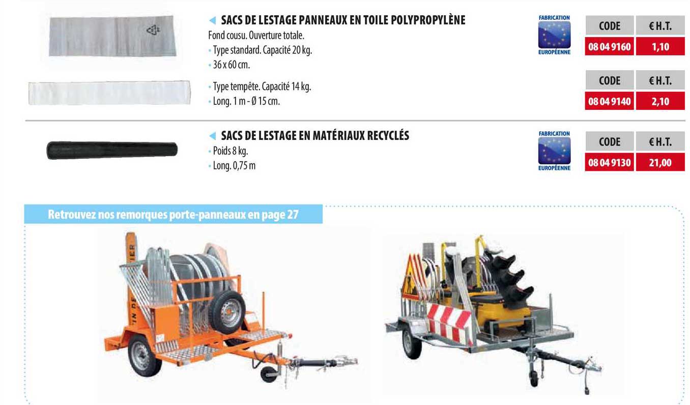 sacs de lestage panneaux en toile polypropylène, sacs de lestage en matériaux recyclés
