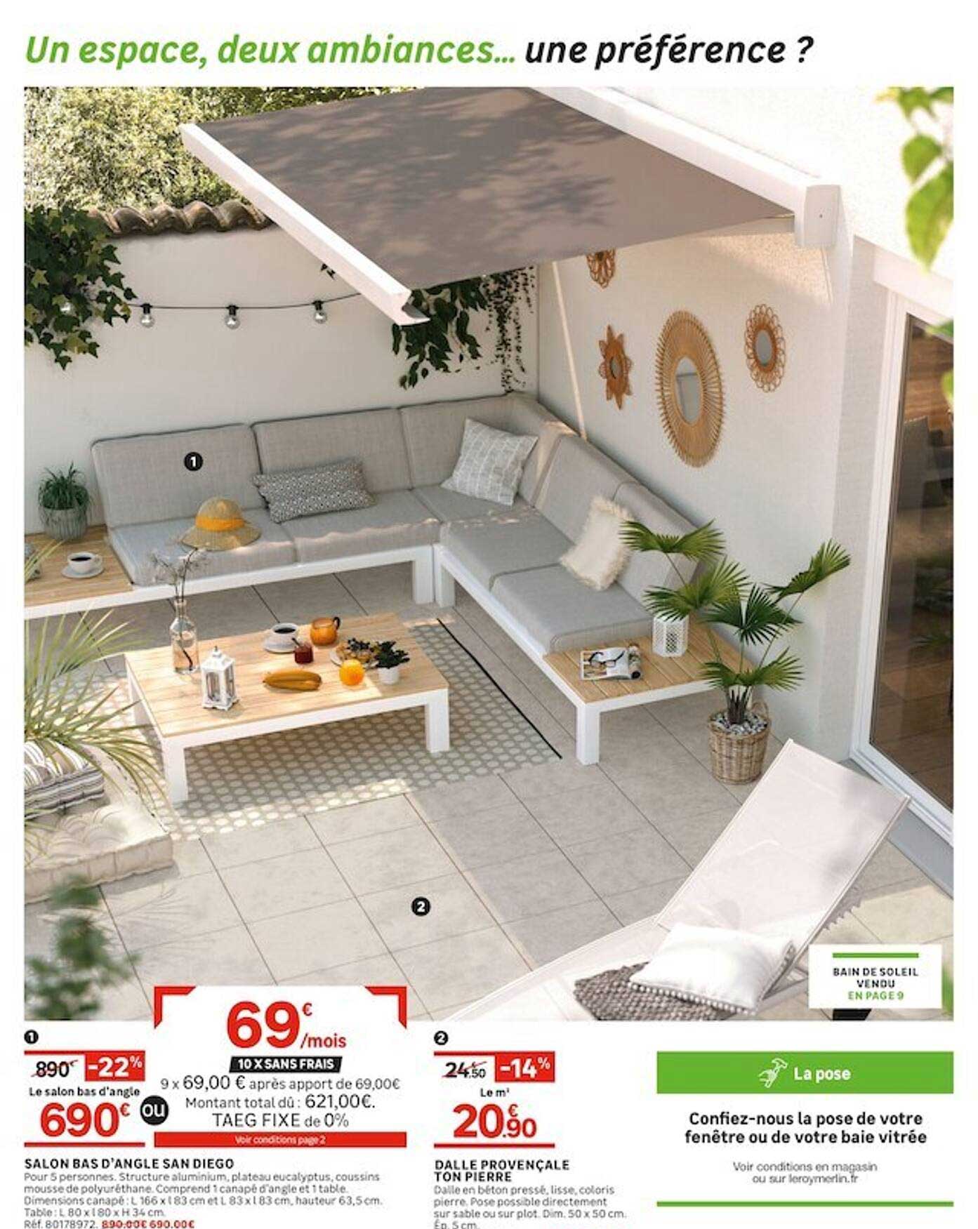 salon bas d'angle san diego, dalle provençale ton pierre