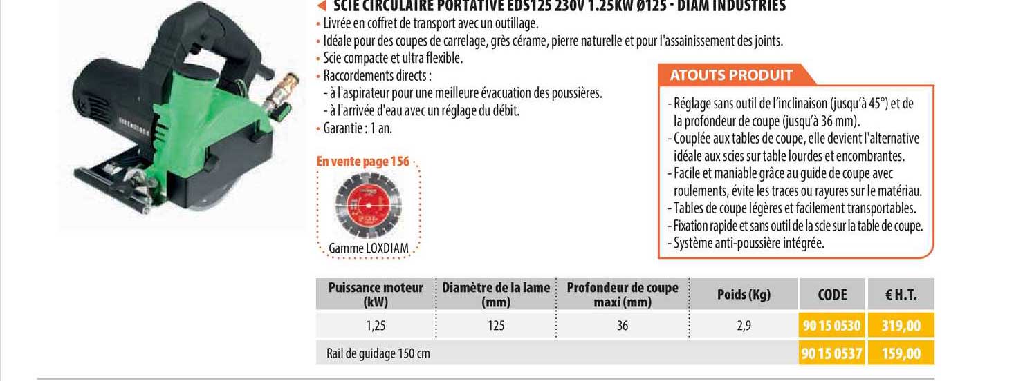 scie circulaire portative eds125 230v 1.25kw 125 - diam industries