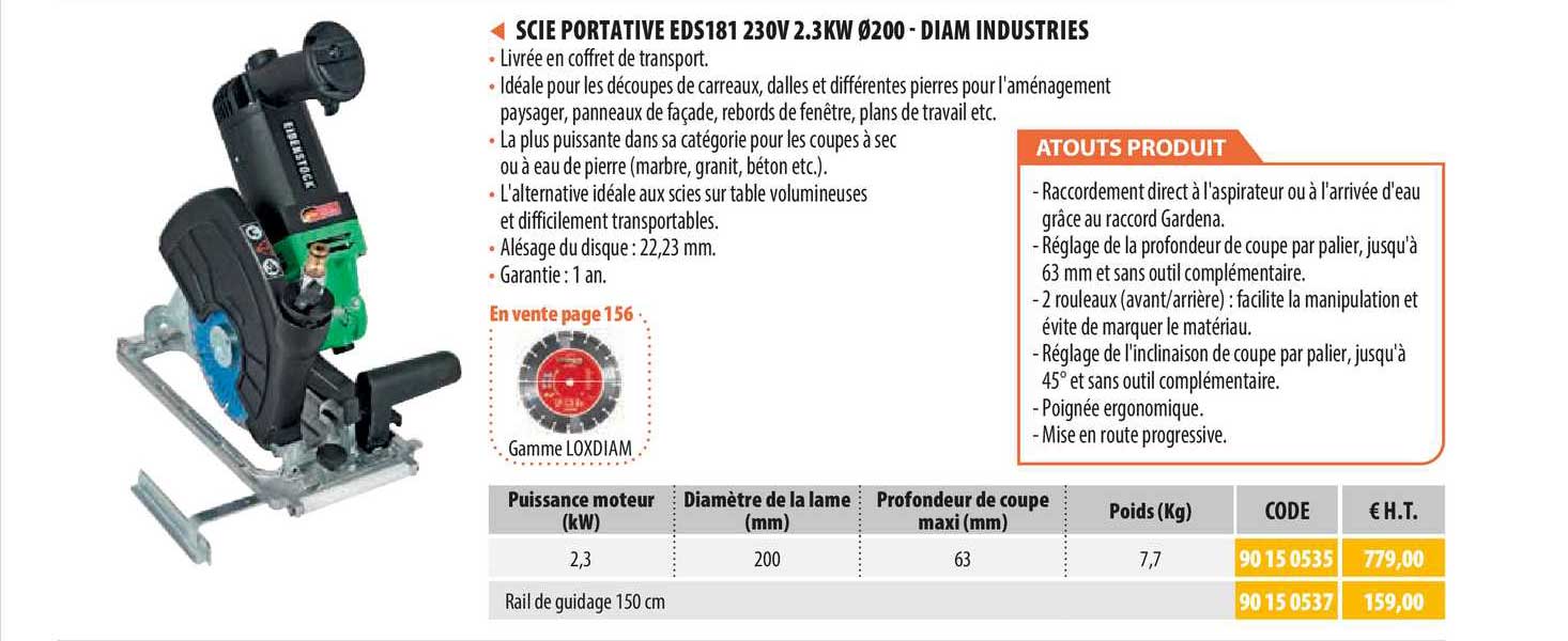 scie portative eds181 230v 2.3kw 200 - diam industries