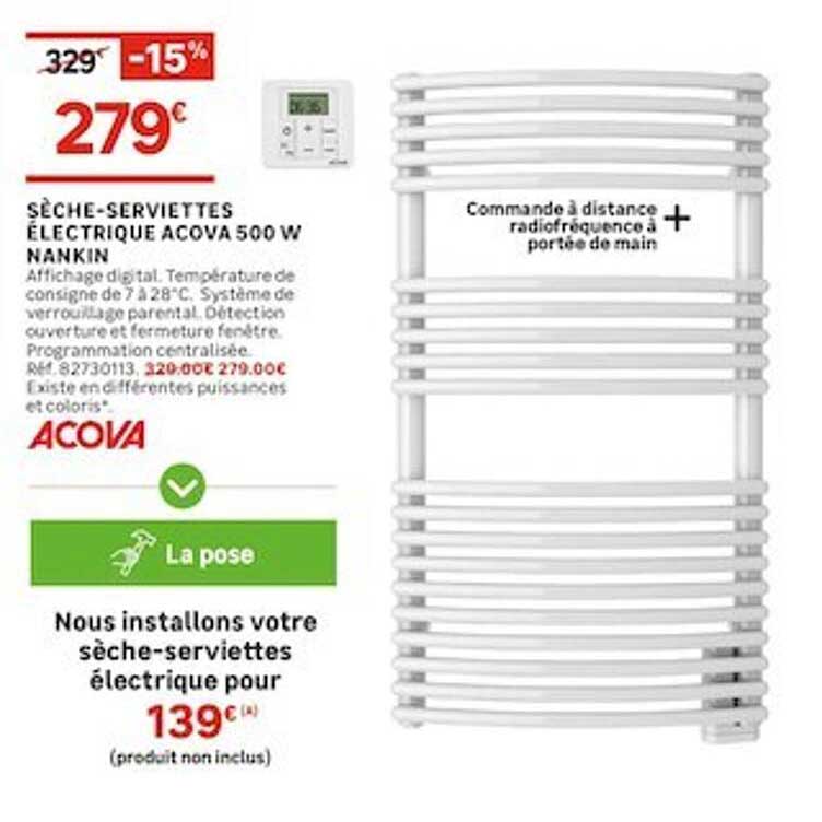 sèche-serviettes électrique acova 500 w nankin