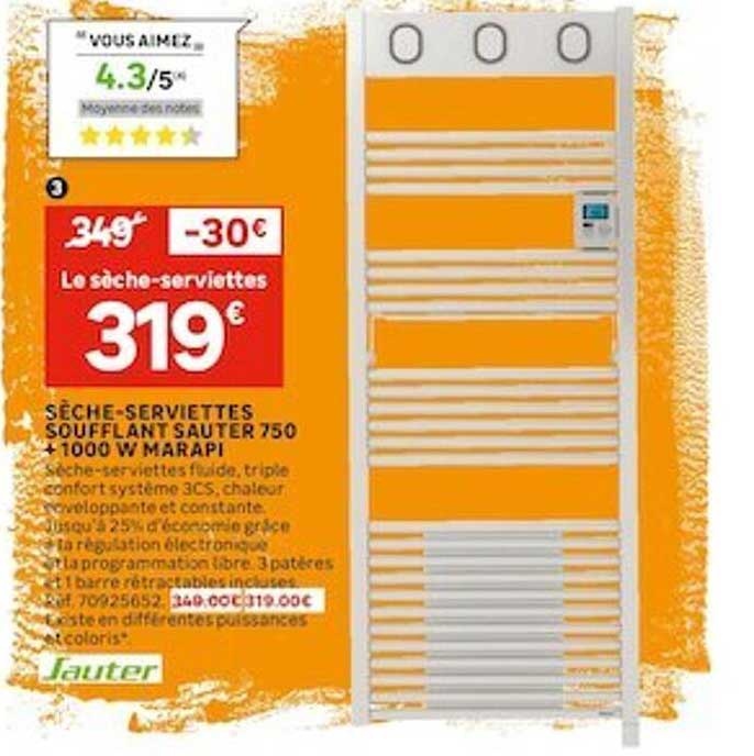 sèche-serviettes soufflant sauter 750 + 1000 w marapi