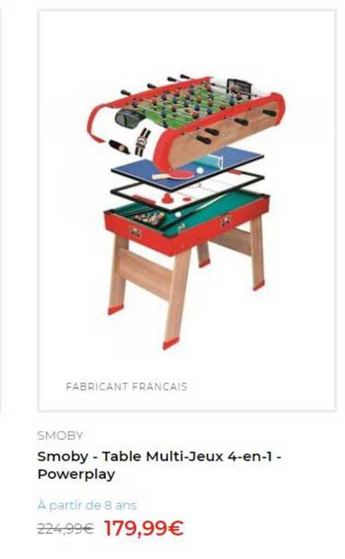 smoby - table multi-jeux 4-en-1 powerplay