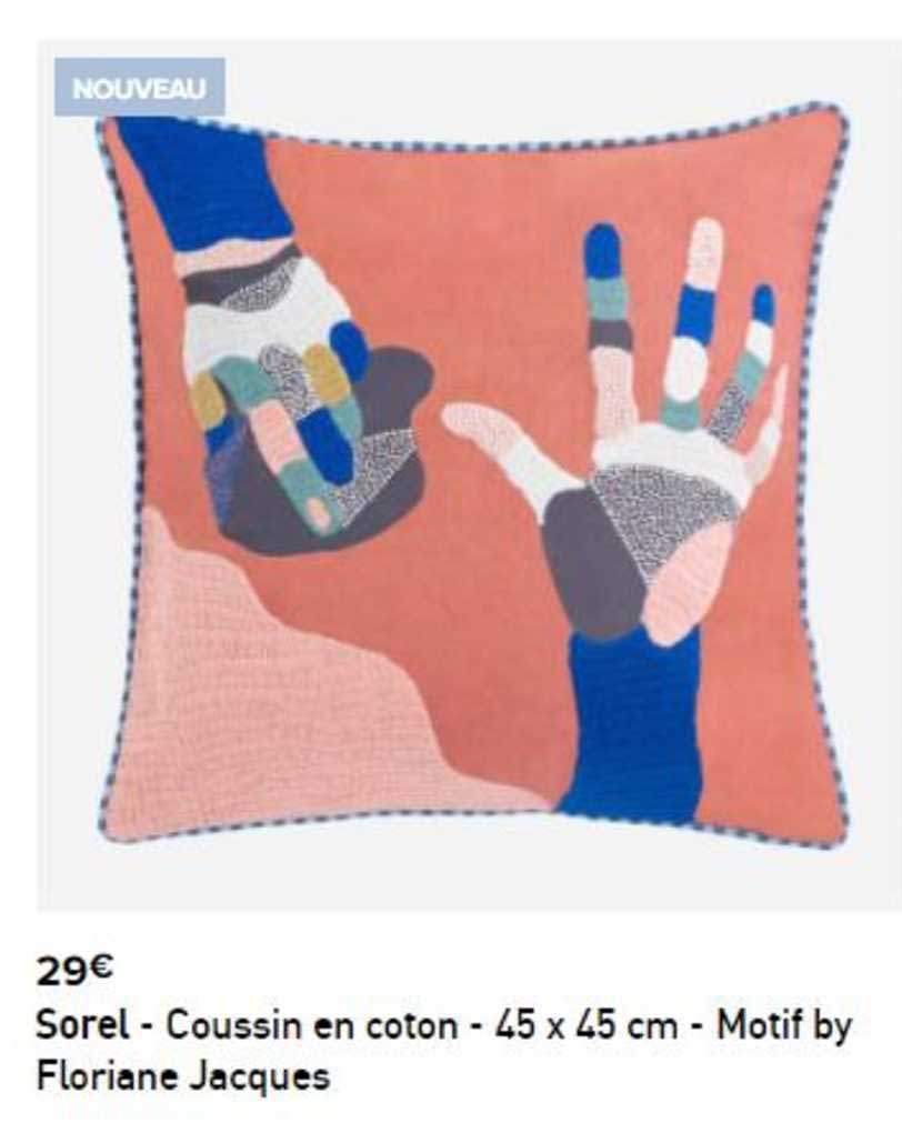sorel - coussin en coton - 45 x 45 cm - motif by florian jacques