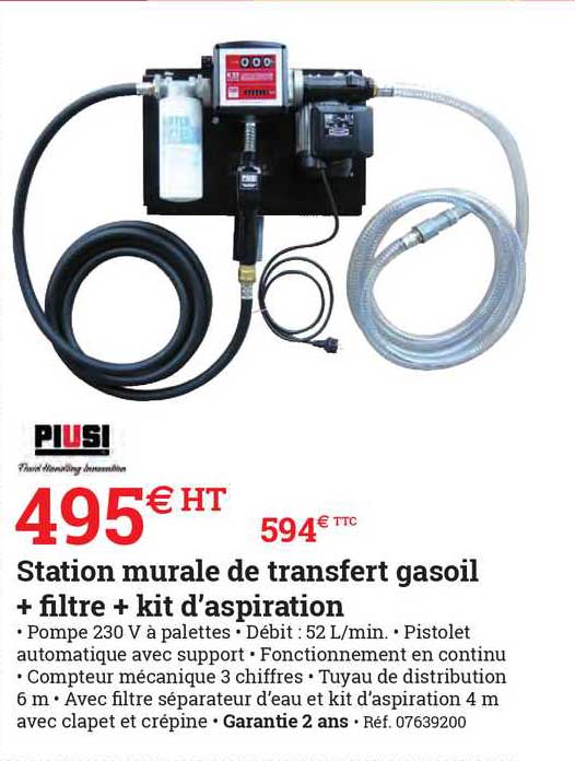 station murale de transfert gasoil + filtre + kit d'aspiration