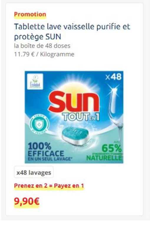 tablette lave vaisselle purifie et protège sun