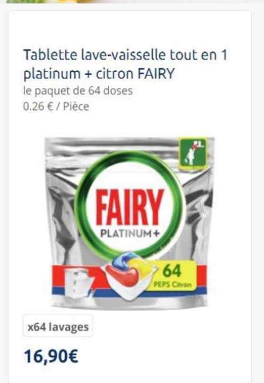tablette lave-vaisselle tout en 1 platinum + citron fairy