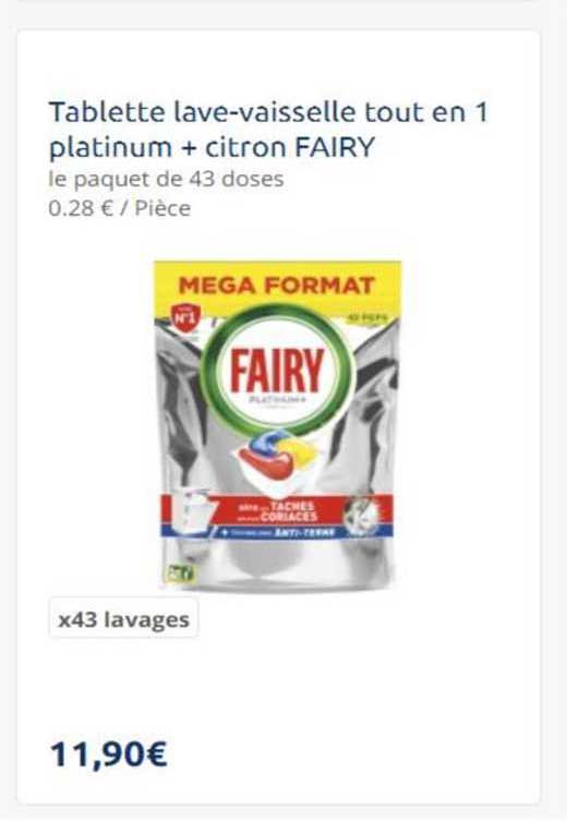 tablette lave-vaisselle tout en 1 platinum + citron fairy