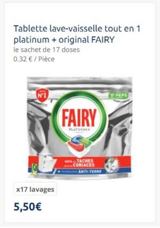 tablette lave-vaisselle tout en 1 platinum + original fairy